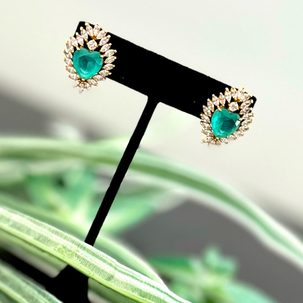 18K Gold Plated - Emerald Stone with Zircon Earrings.